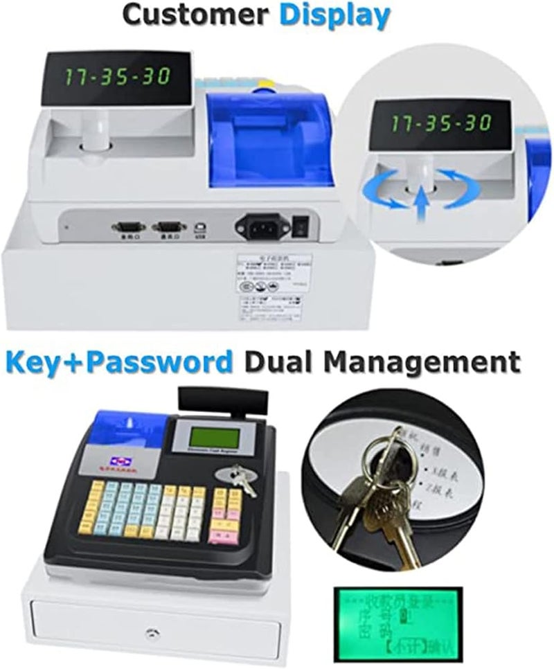 BEZAX Cash Register Electronic POS System Cash Register with 3 Bill 8 Coin,Removable Cash Tray and Thermal Printer,48-Keys 8-Digital LED Display Multifunction Cash Register for Small Businesses - Image 5