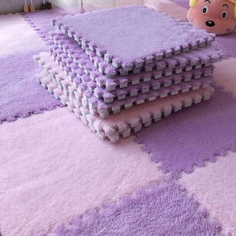 Typutomi 12pcs Plush Puzzle Foam Floor Mat, Soft Thicken Fluffy Interlocking Square Foam Tiles Area Rugs Carpet for Parlor Bedroom Decoration(11.8x11.8x0.55in,Purple&Pink) - Image 1