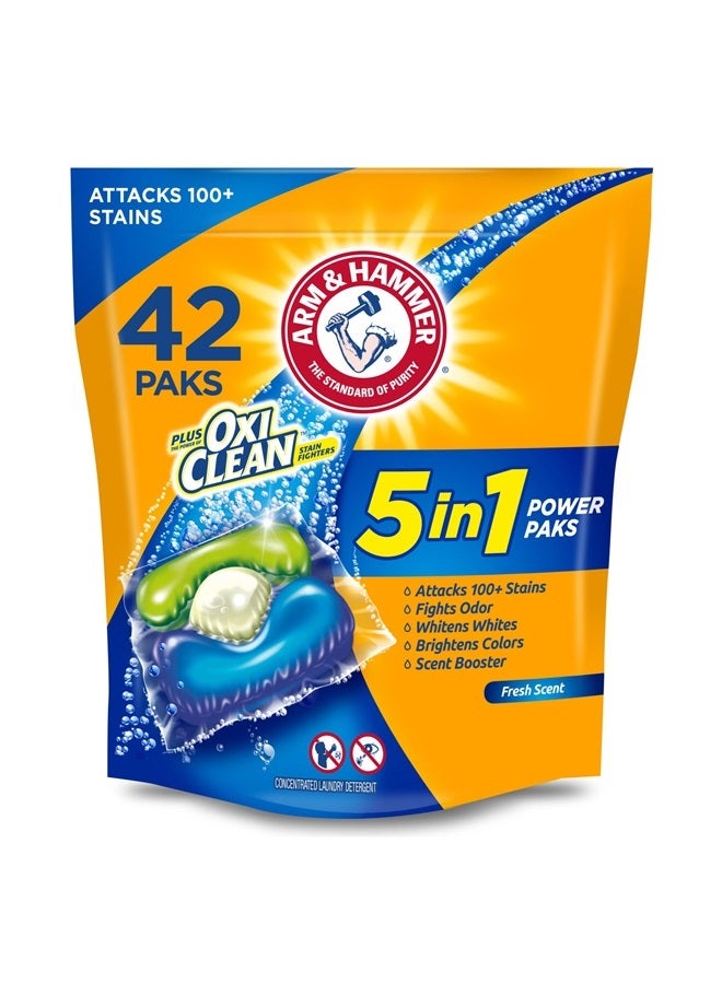 Arm & Hammer Plus OxiClean 5-in-1 Laundry Detergent Power Paks, 42 Count (Packaging may vary) - Image 1