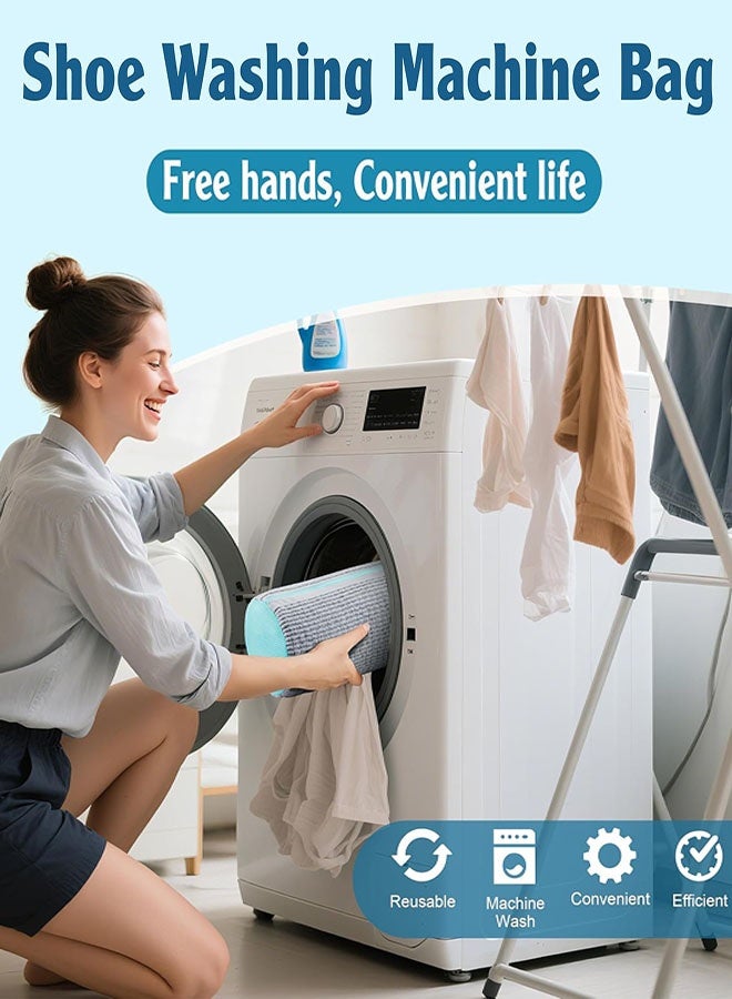 2PCS Shoe Washing Bag for Washing Machine, Reusable Trainer Washing Machine Bag with Zipper, 360° Protection Trainer Heavy-Duty Laundry Shoe Bag Shoe Cleaning Bag for All Shoe Types - Image 5