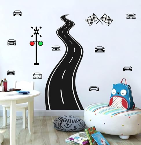 THEYGE Large Road Wall Sticker Road Sign Peel and Stick Wall Decals Race Car Wall Stickers Removable Track Highway Vinyl Stickers Traffic Cars Sport Wall Decals for Kids Room Boys Bedroom Decor - Image 2