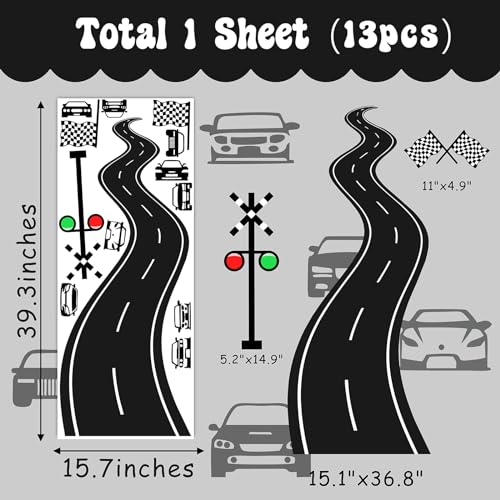 THEYGE Large Road Wall Sticker Road Sign Peel and Stick Wall Decals Race Car Wall Stickers Removable Track Highway Vinyl Stickers Traffic Cars Sport Wall Decals for Kids Room Boys Bedroom Decor - Image 5
