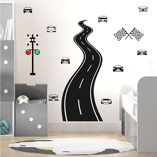 THEYGE Large Road Wall Sticker Road Sign Peel and Stick Wall Decals Race Car Wall Stickers Removable Track Highway Vinyl Stickers Traffic Cars Sport Wall Decals for Kids Room Boys Bedroom Decor - Image 4