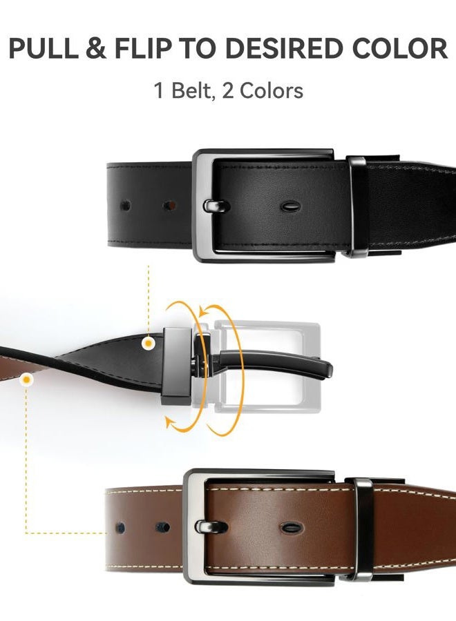 CHAOREN أحزمة للرجال 1 قطعة، أحزمة جلدية قابلة للعكس 1 3/8" باللونين الأسود والبني للسراويل، مشبك دوار للاستخدام من الجانبين - Image 2