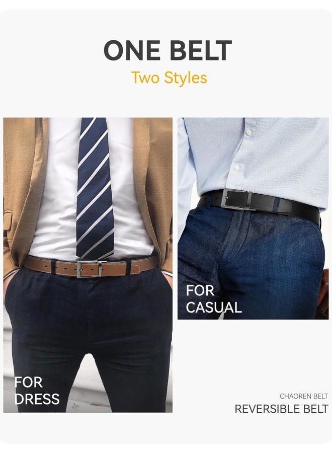 CHAOREN أحزمة للرجال 1 قطعة، أحزمة جلدية قابلة للعكس 1 3/8" باللونين الأسود والبني للسراويل، مشبك دوار للاستخدام من الجانبين - Image 4
