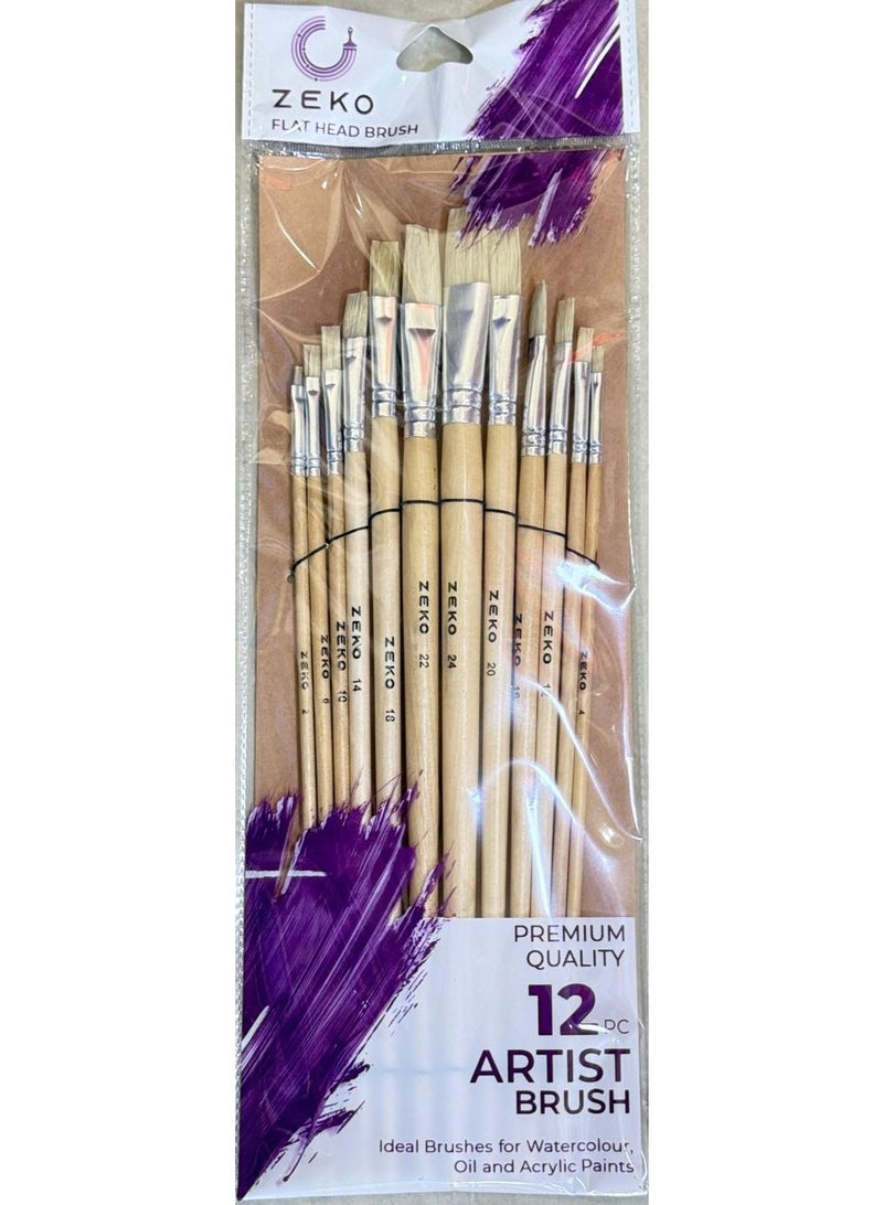 Premium Quality 12 PC Flat Head Artist Brush