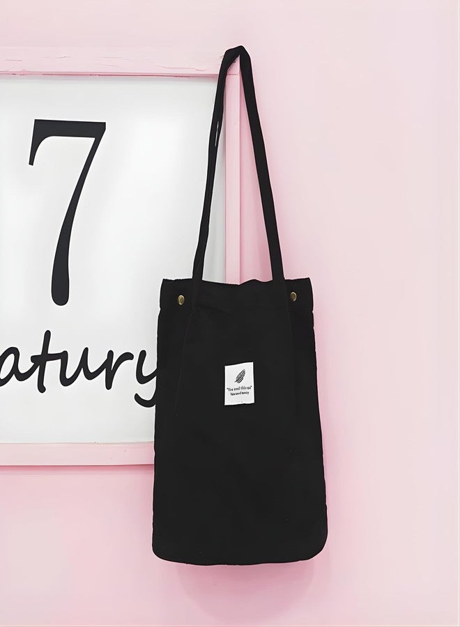 Gowloz Black Corduroy Tote Bag for Women | Wide Opening Large Size | Long Straps with Inner Pocket | Lightweight & Spacious | Travel, Office, College, Everyday Use - Image 3