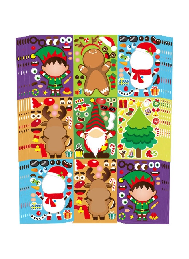 Chielor 36 Sheets Christmas Party Games Sticker for Kids, Make Your Own Gnome Gingerbread Man Snowman Santa Claus Reindeer Elf Sticker Holiday Christmas Party Game Stickers for Gifts - Image 1