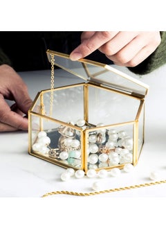 A.H Royal Art AH Royal Art Decorative Vintage Style Metal Clear Glass Mirrored Shadow Box Jewelry Display Top Lid Size 5x4x2 inch Golden  - Image 2