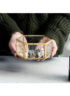 A.H Royal Art AH Royal Art Decorative Vintage Style Metal Clear Glass Mirrored Shadow Box Jewelry Display Top Lid Size 5x4x2 inch Golden  - Image 5