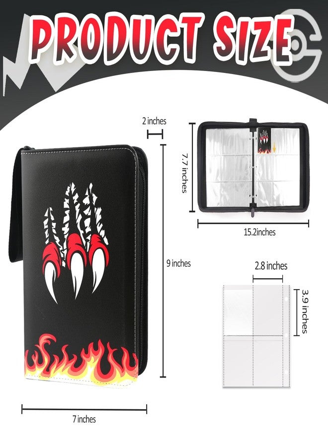 GOROMA Card Binder 9-Pockets, 900 Pockets Card Holder with 50 Removable Sleeves, Trading Card Collector Zipper Album Holder - Black Red - Image 2