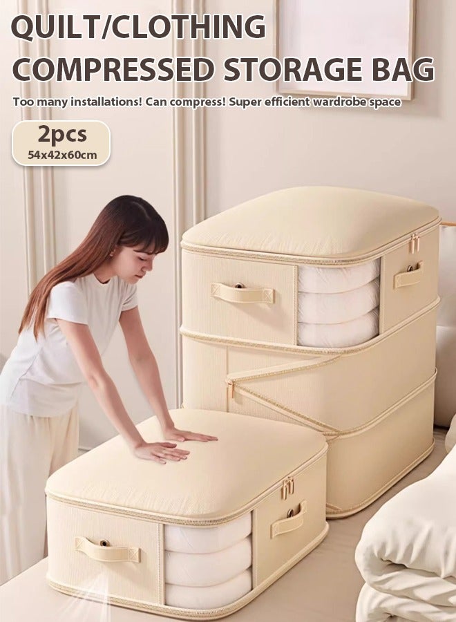 2/4PCS Large Capacity Storage Box Clothes Storage Storage Bag Organizer Set Foldable Clothes Organizers Storage Containers For Clothing, Blanket, Comforters, Bed Sheets, Pillows And Toys Yellow 54*42*60cm - Image 1