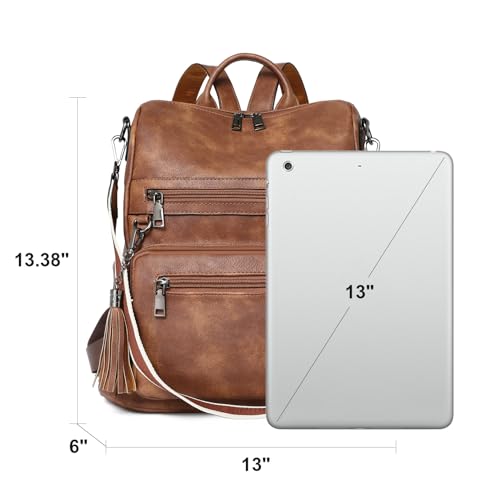 Telena Womens Backpack Purse Vegan Leather Large Travel Shoulder Bag with Tassel Brown - Image 4