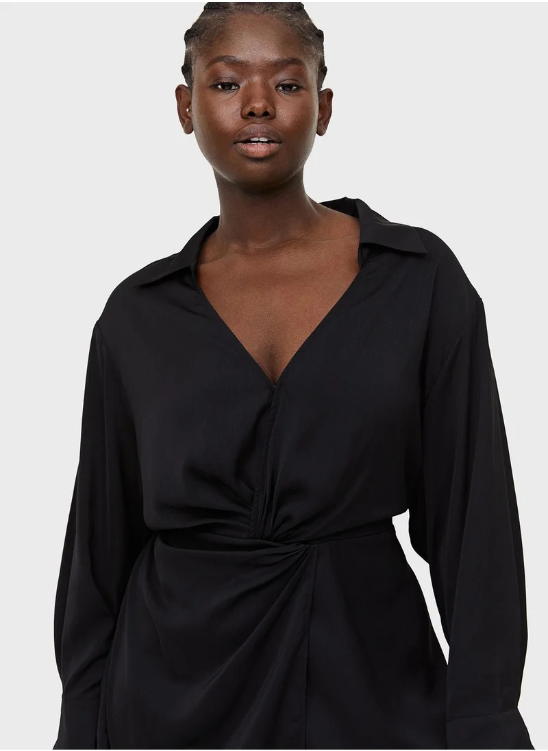 اتش اند ام Polo Neck Front Twist Shirt Dress