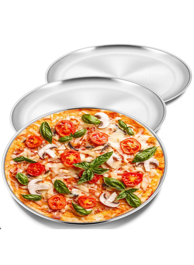 P&P CHEF PP CHEF Pizza Pans Stainless Steel Round Pizza Tray Dish Plate For Oven Baking Roasting Healthy  Heavy Duty Rust Free  Dishwasher Safe  3 Pcs Silver12 
