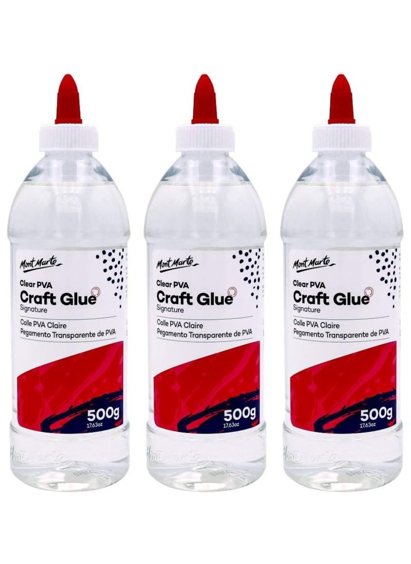 Mont Marte Mont Marte Signature Clear PVA Craft Glue 17.63oz (500g) 3Pack, Suitable for Paper, Card and Fabric  - Image 1