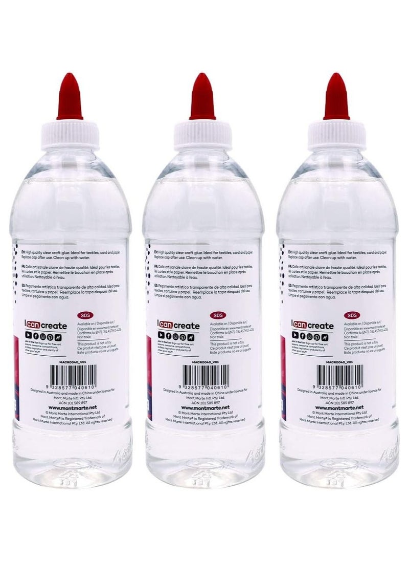 Mont Marte Mont Marte Signature Clear PVA Craft Glue 17.63oz (500g) 3Pack, Suitable for Paper, Card and Fabric  - Image 2