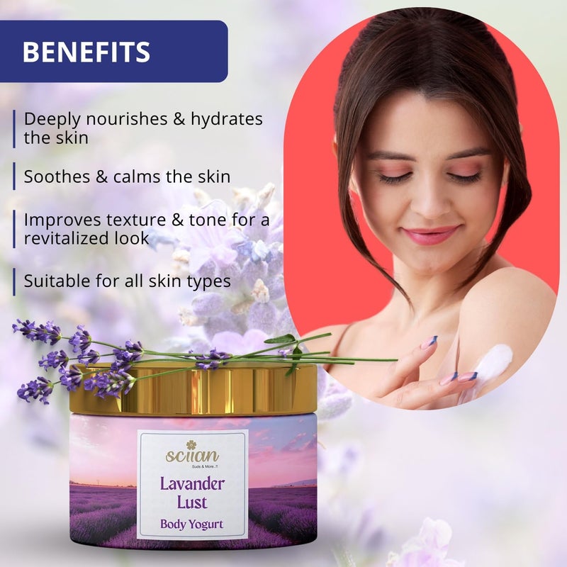 SCIIAN Lavender Body Yogurt-200g | Body Butter for Dry Skin | Oil Free Moisturizer | Body Butter for Deep Hydration & Nourish Skin with Vitamin E & Coconut Oil | Body Cream for 48hrs Moisturization - Image 4