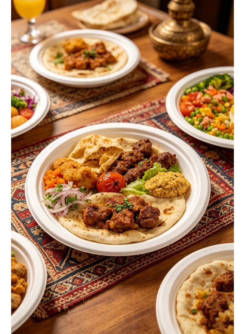 50 Pack 22cm Biodegradable Disposable Plates, Eco-Friendly Round Plates Made from Sugarcane Fiber - Image 1