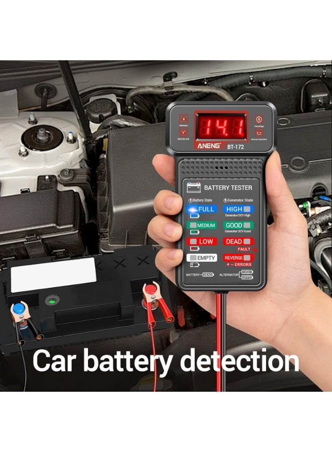 جهاز اختبار بطارية السيارة، جهاز اختبار بطاريات السيارات الرقمي ١٢ فولت، محلل شحن المولد، فولتميتر مزود بشاشة LCD ومؤشر LED، مؤشر جهد للسيارات والشاحنات والدراجات النارية والأدوات الكهربائية. - Image 3