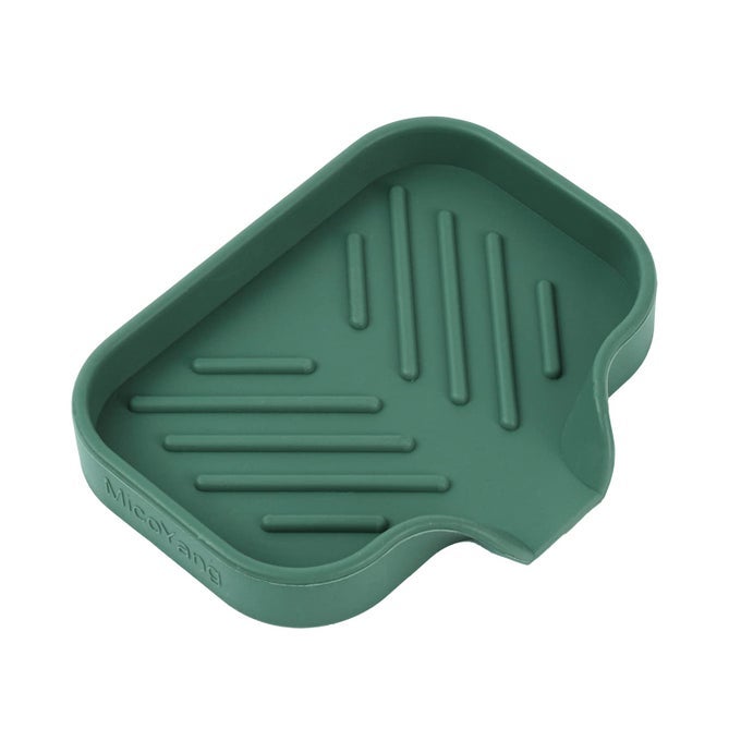 SILICONE BATHROOM SOAP DISHES WITH DRAIN SPOUTBATHROOM AND KITCHEN SINK ORGANIZERSPONGE HOLDERDISH SOAP TRAYPERFECT FOR DISPENSERSCRUBBERBOTTLECUP ON SINK OR COUNTERGREEN 4932