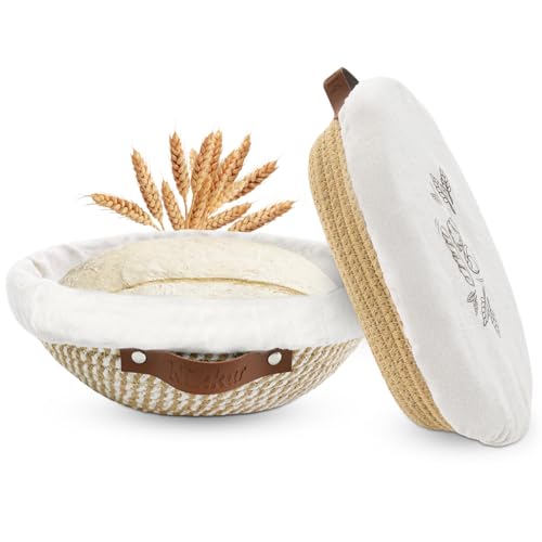 Nikkar Banneton Bread Proofing Basket Set of 2 9 10 11 inches Round Oval Cotton Rope Sourdough Bread Baking Supplies Proofing Bowls with Liners Covers Gifts for Bakers Women Wife Mom - Image 1