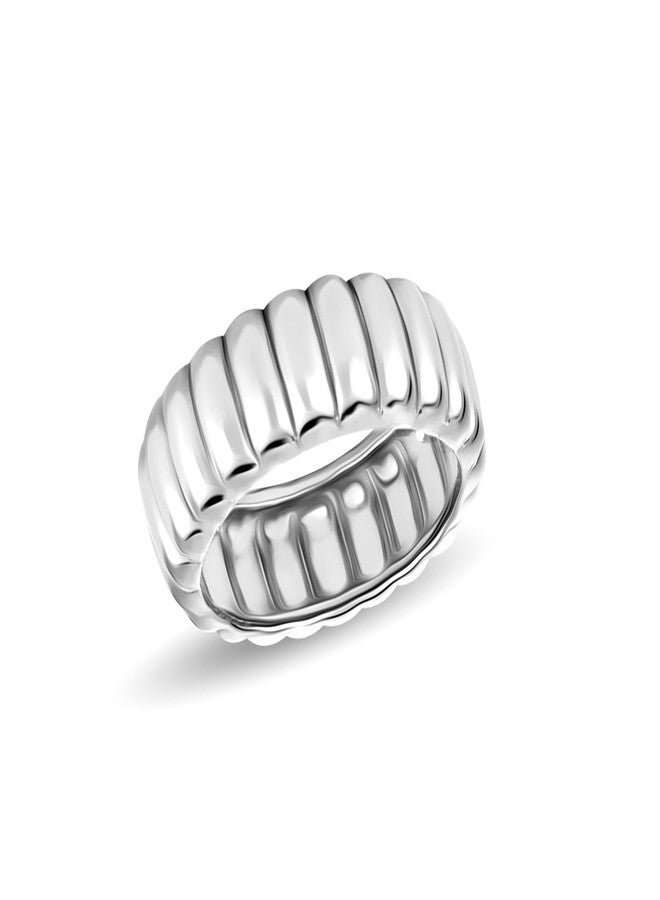 LeCalla خواتم ليكالا 925 فضة استرلينية شارلوت بولد للخواتم للنساء والرجال | خاتم بيان سميك ذو نسيج | خاتم خط عمودي أبدي للجنسين خواتم مضلعة جريئة، هدية لها (المقاس - 8 رقم)  - Image 1