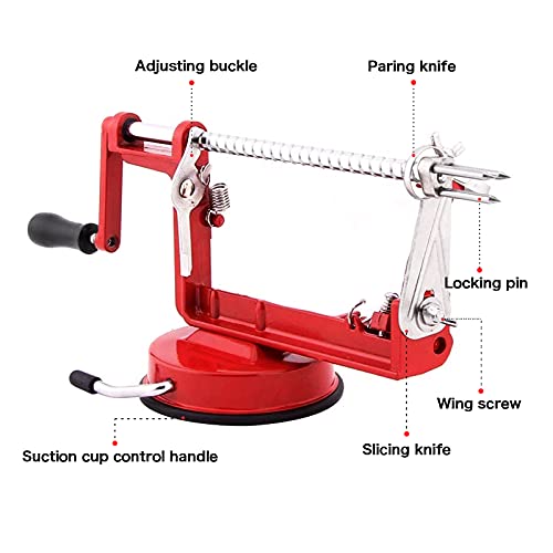 tatida Apple Peeler Corer, Long lasting Chrome Cast Magnesium Alloy Apple Peeler Slicer Corer with Stainless Steel Blades and Powerful Suction Base for Apples and Potatoes(Red) - Image 3