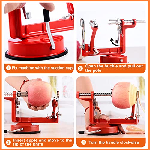tatida Apple Peeler Corer, Long lasting Chrome Cast Magnesium Alloy Apple Peeler Slicer Corer with Stainless Steel Blades and Powerful Suction Base for Apples and Potatoes(Red) - Image 5