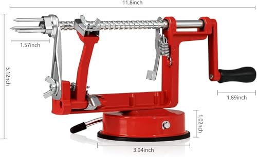 tatida Apple Peeler Corer, Long lasting Chrome Cast Magnesium Alloy Apple Peeler Slicer Corer with Stainless Steel Blades and Powerful Suction Base for Apples and Potatoes(Red) - Image 2