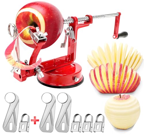 tatida Apple Peeler Corer, Long lasting Chrome Cast Magnesium Alloy Apple Peeler Slicer Corer with Stainless Steel Blades and Powerful Suction Base for Apples and Potatoes(Red) - Image 1