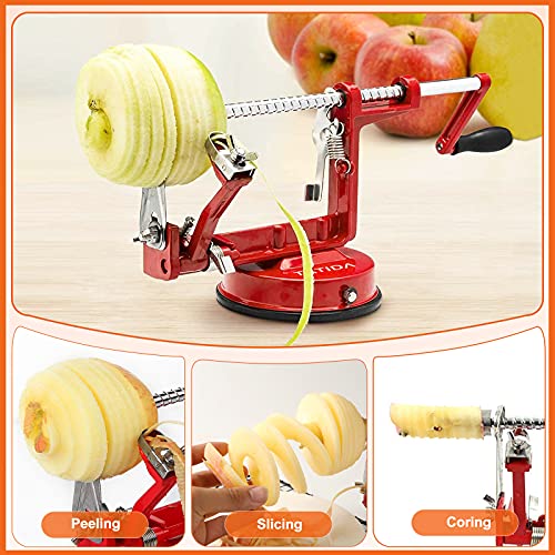 tatida Apple Peeler Corer, Long lasting Chrome Cast Magnesium Alloy Apple Peeler Slicer Corer with Stainless Steel Blades and Powerful Suction Base for Apples and Potatoes(Red) - Image 4