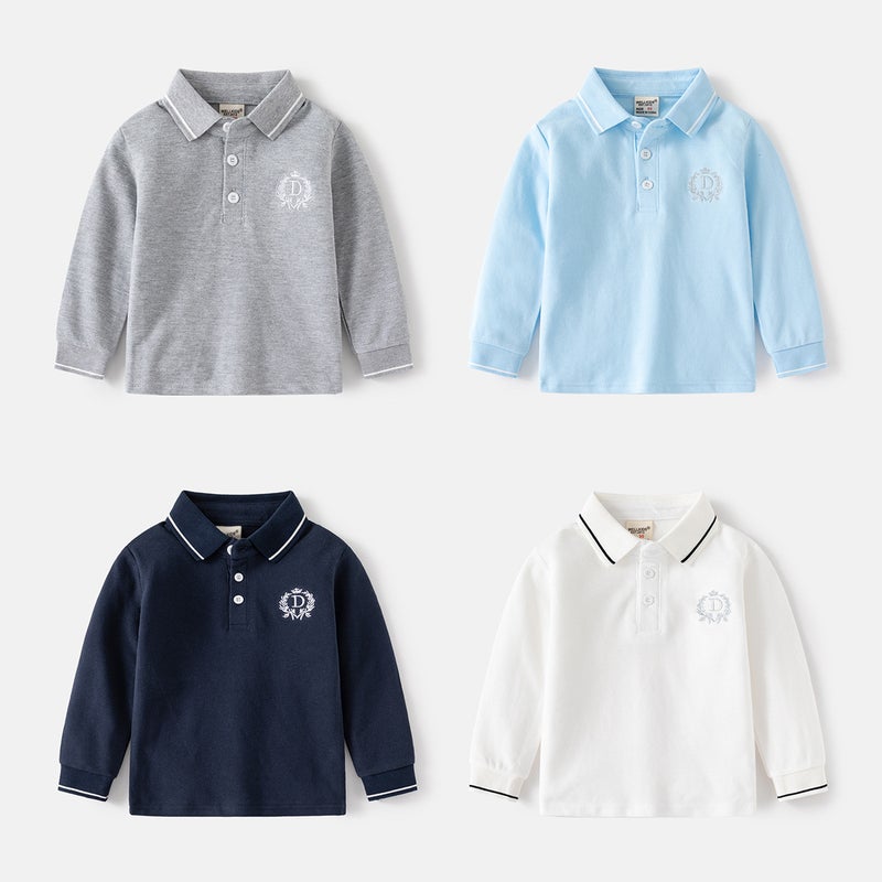 Children'S Polo Shirt 2025 Autum New Boys' Pure Color Lapel T-Shirt Long-Sleeved Baby Pullover Export - Image 2
