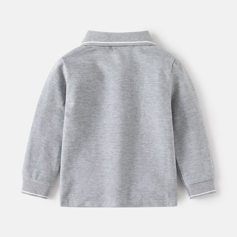 Children'S Polo Shirt 2025 Autum New Boys' Pure Color Lapel T-Shirt Long-Sleeved Baby Pullover Export - Image 4