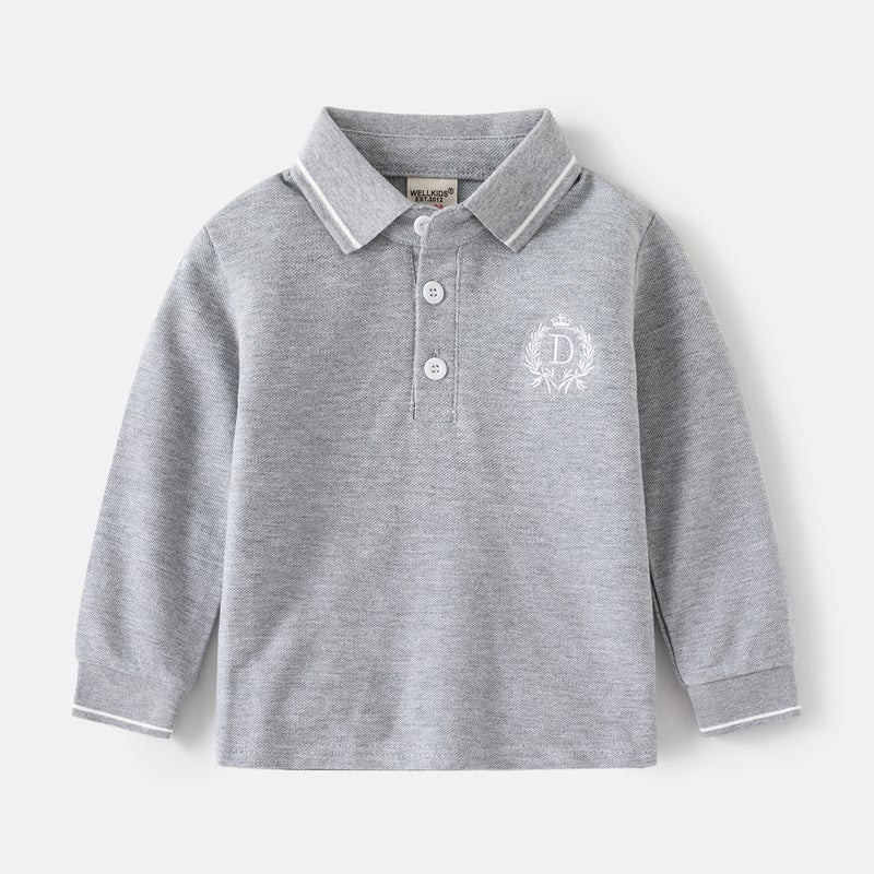 Children'S Polo Shirt 2025 Autum New Boys' Pure Color Lapel T-Shirt Long-Sleeved Baby Pullover Export - Image 1