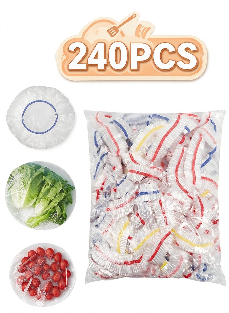 240PCs Fresh Keeping Bags, Colorful Food Covers Reusable Elastic Food Storage Covers, Plastic Sealing Elastic Stretch Adjustable Bowl Lids Dish Cover, Universal Kitchen Wrap Seal Bags - Image 1