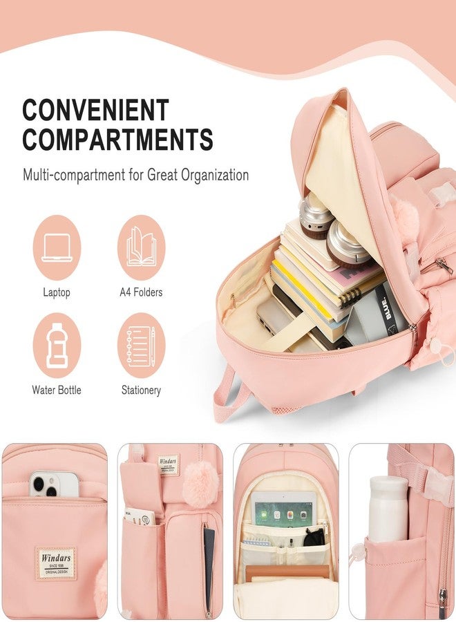 WINDARS Backpack for Teen Girls, Laptop Backpack Cute Kids Bookbag for Middle School College Students Large School Bag, Pink, 15.6 inch, Modern - Image 2