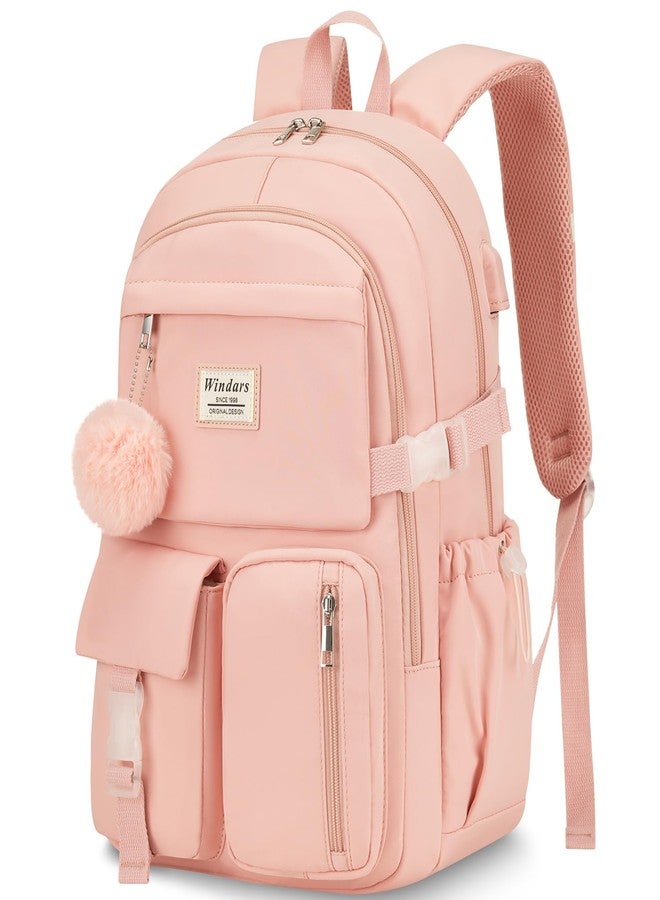 WINDARS Backpack for Teen Girls, Laptop Backpack Cute Kids Bookbag for Middle School College Students Large School Bag, Pink, 15.6 inch, Modern - Image 1