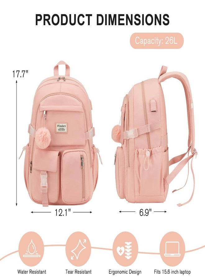 WINDARS Backpack for Teen Girls, Laptop Backpack Cute Kids Bookbag for Middle School College Students Large School Bag, Pink, 15.6 inch, Modern - Image 3