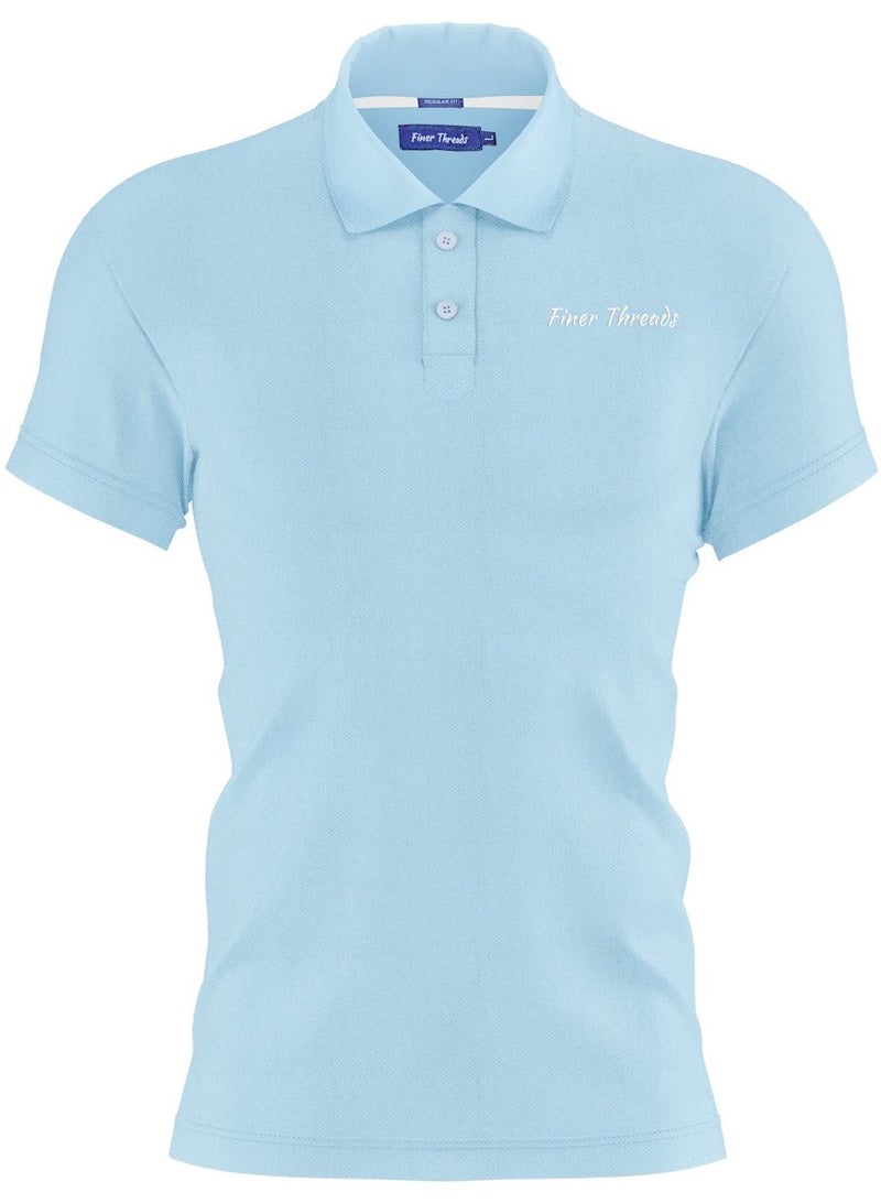 قميص بولو رجالي أزرق سماوي مع ياقة من نفس القماش - مقاس عادي (2XL)