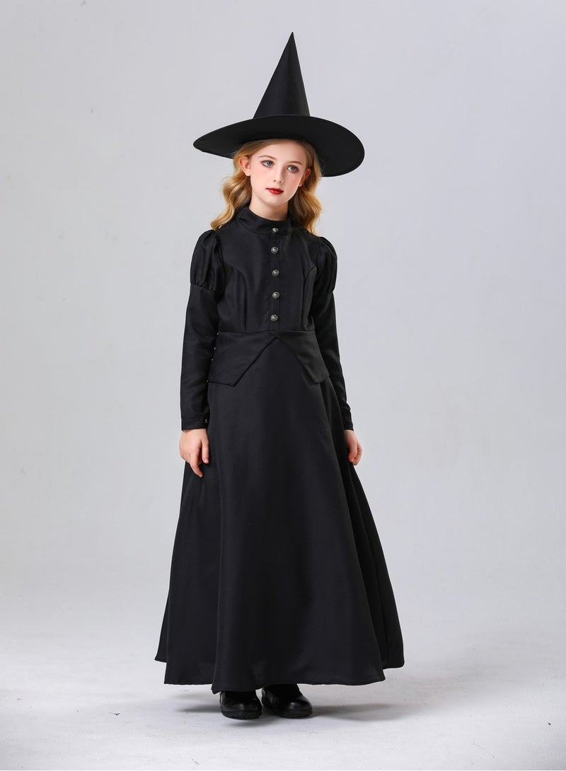 Witch Costume For Girl, Witch Black Dress Outfit, Gothic Victorian Witch Vampire Dress Cosplay Halloween Costume For Girl - Image 2
