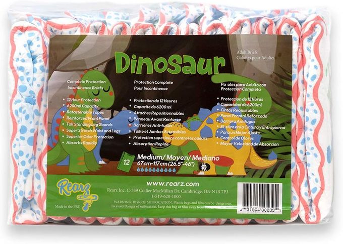 Rearz Dinosaur MEGA Adult Diapers 11000ml 12 Pack Medium - Image 1