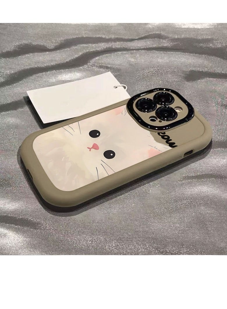 NIBEMINENT Cartoon Cat Protective TPU Case Cover For iPhone 16, Tea Color