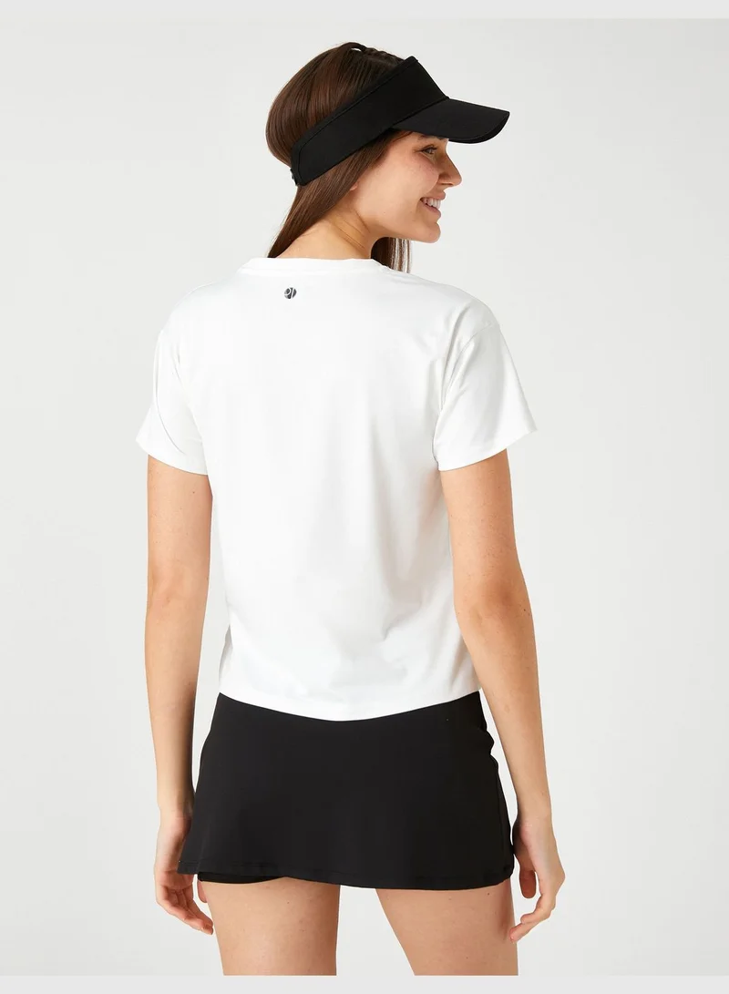 KOTON Crop Sport T-Shirt Short Sleeve Crew Neck