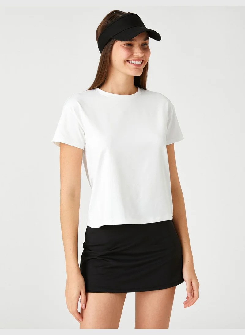 KOTON Crop Sport T-Shirt Short Sleeve Crew Neck