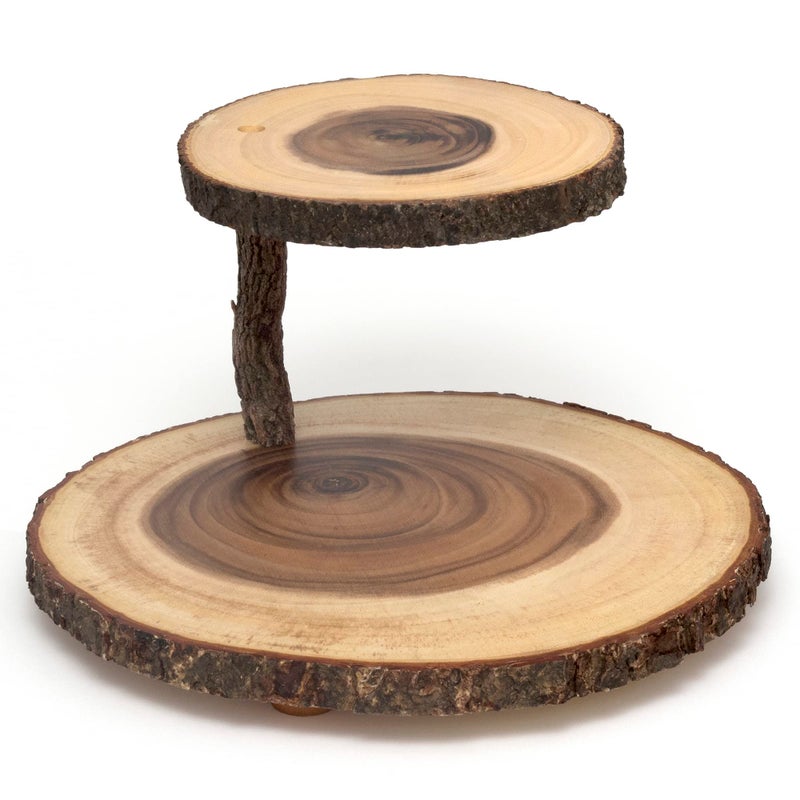 Lipper International Lipper International Acacia 2Tier Tree Bark Server for Meats Cheeses and CrackersAcacia Tree Bark 14L x 14W x 8Th 