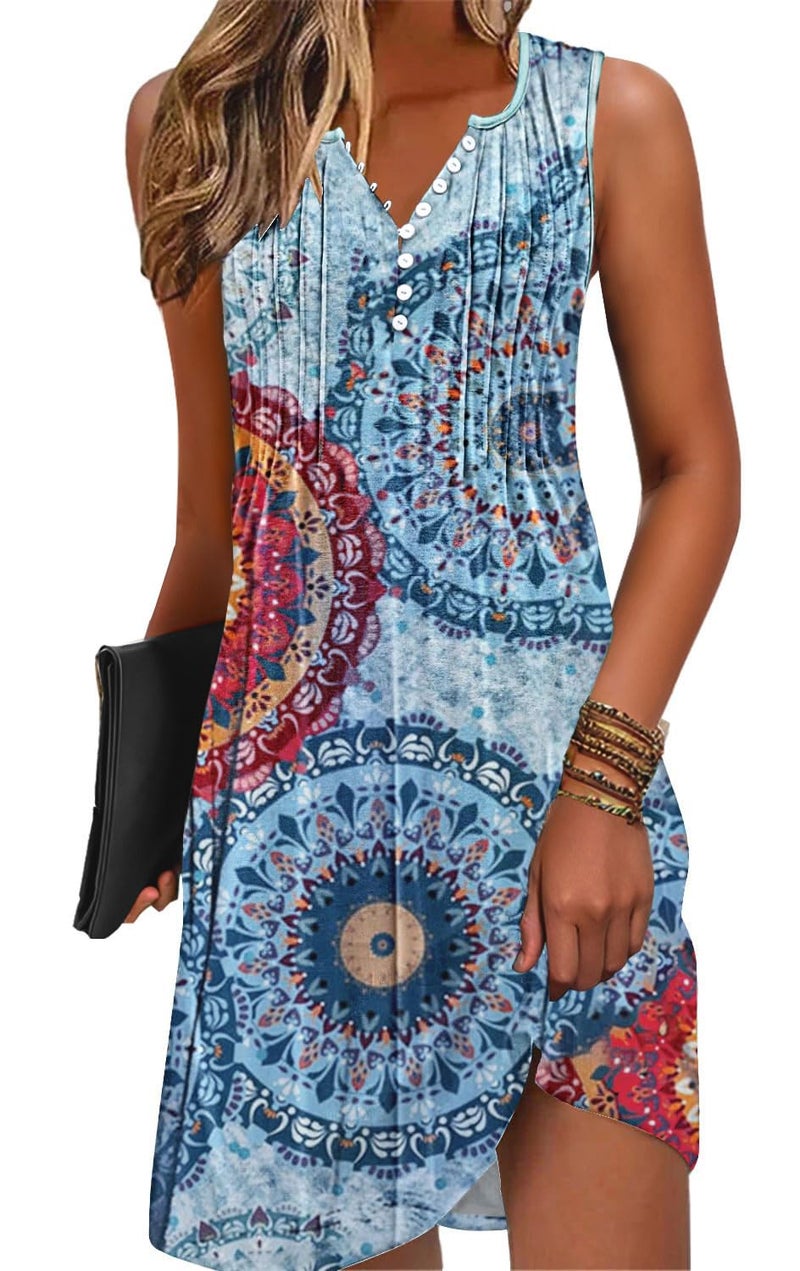 Disamer Beach Dresses for Women 2026 Vacation Swim Cover up V-Neck Summer Dress Button Down Sleeveless Boho Floral Sundress,Flower Datura,Medium - Image 1