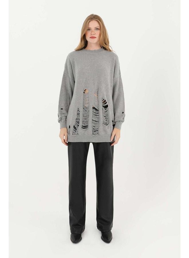 Soul Women's Torn Knit Tunic - 32034TUN - GREY. - Image 1
