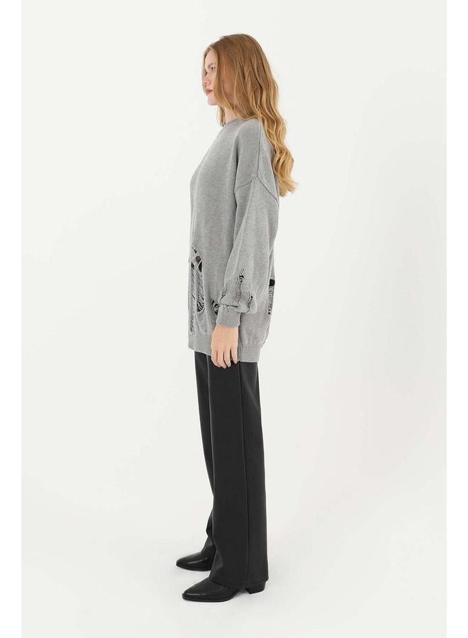 Soul Women's Torn Knit Tunic - 32034TUN - GREY. - Image 2