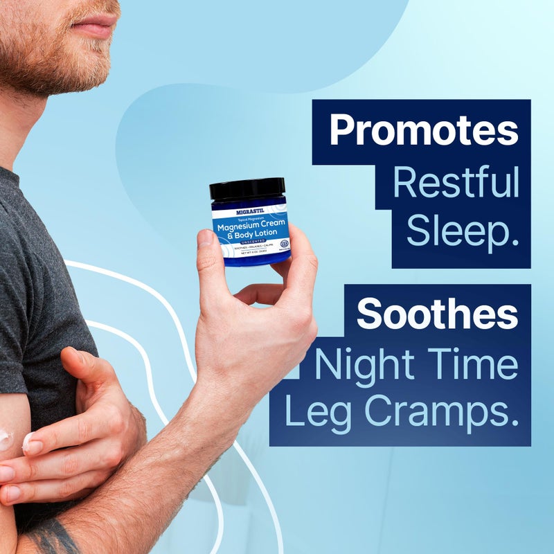 MIGRASTIL Topical Magnesium Cream & Body Lotion 4oz. - Promotes Sleep and Soothing Relief for Sore Muscles, Leg Cramps, Etc. Made in The USA. - Image 4